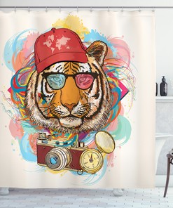 Hipster Tiger Sunglasses Print Animal Shower Curtain For Bathroom