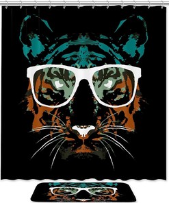 Hipster Tiger With Glasses Fashion Shower Curtain For Modern Bathroom 