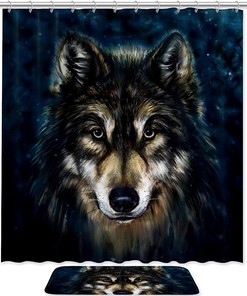 Hipster Wolf Oil Painting Waterproof Shower Curtain for Bathroom Decor - Unbranded