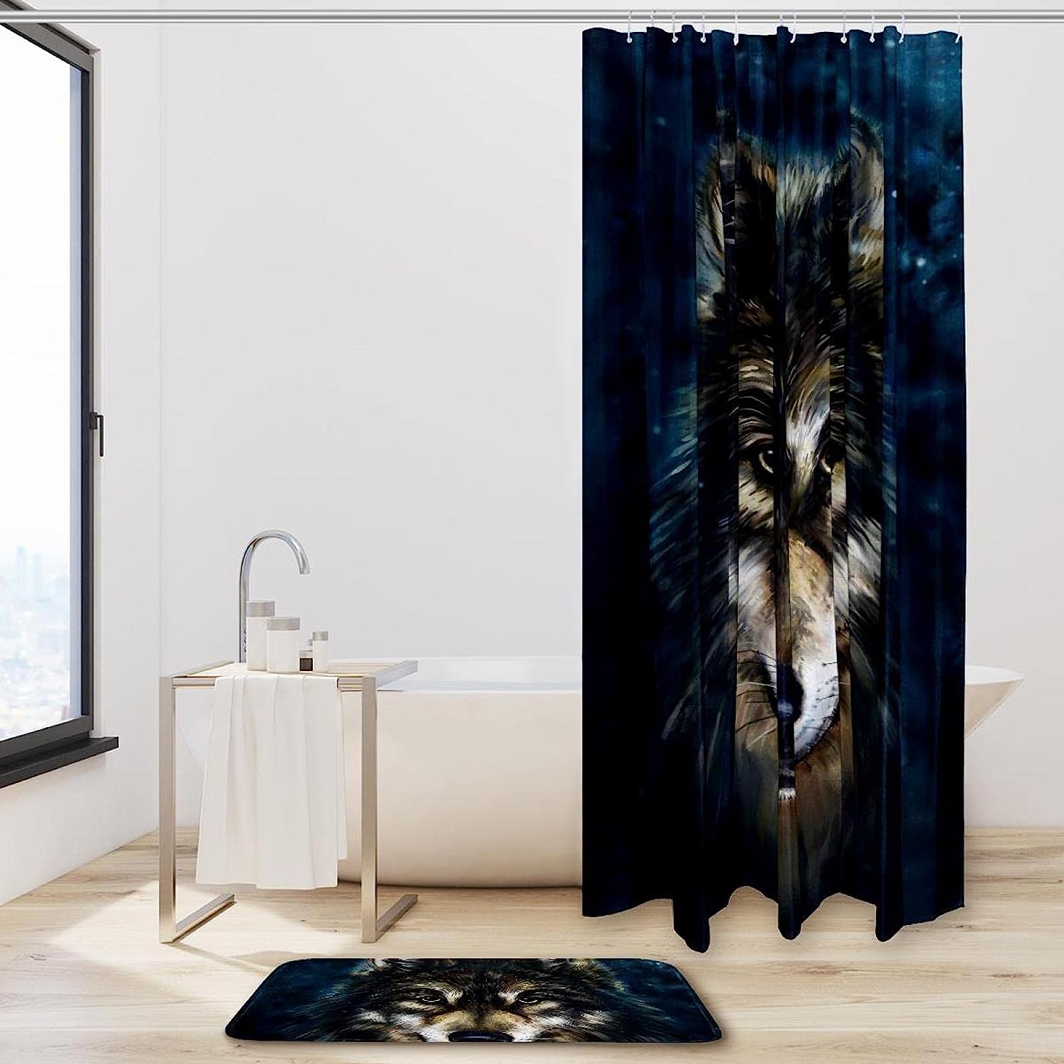 Hipster Wolf Oil Painting Waterproof Shower Curtain for Bathroom Decor - Unbranded