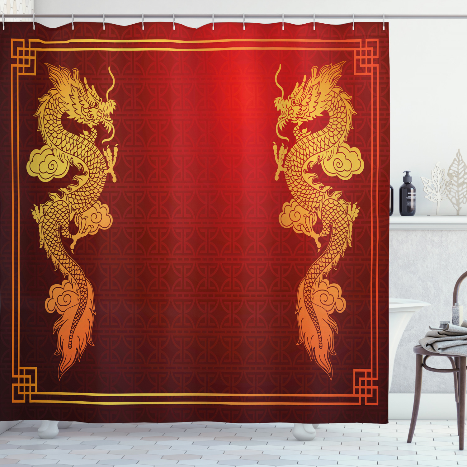 Historic Asian Dragon Shower Curtain For A Sophisticated Bathroom - Image 3
