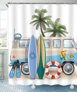 Hit the Road with Surf RV Shower Curtain for Beachy Bathroom Decor