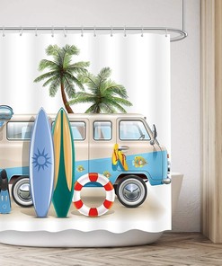 Hit the Road with Surf RV Shower Curtain for Beachy Bathroom Decor