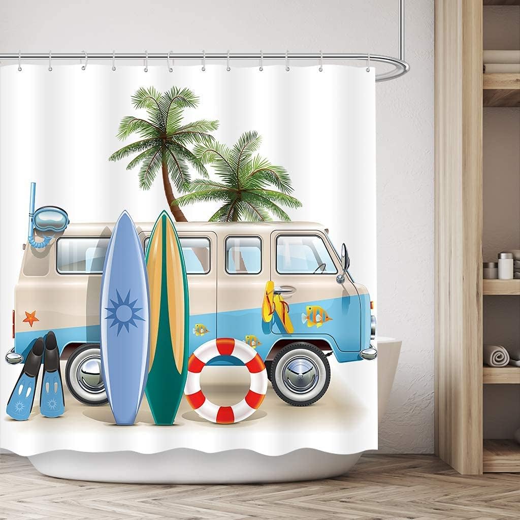 Hit the Road with Surf RV Shower Curtain for Beachy Bathroom Decor