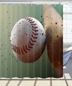 Hitting A Baseball Shower Curtain Bathroom Decor Fabric - Printed Shower Curtains - Best Shower Curtains