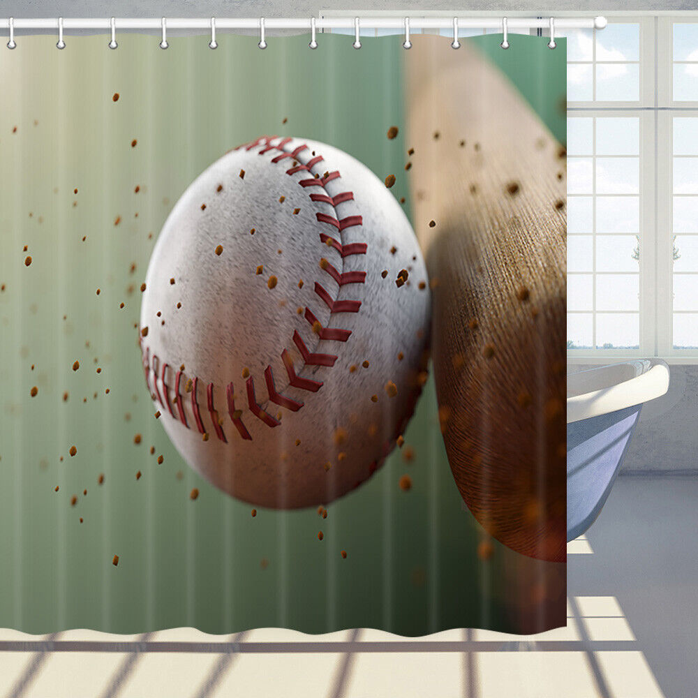 Hitting A Baseball Shower Curtain Bathroom Decor Fabric - Printed Shower Curtains - Best Shower Curtains