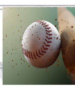 Hitting A Baseball Shower Curtain Bathroom Decor Fabric - Printed Shower Curtains - Best Shower Curtains