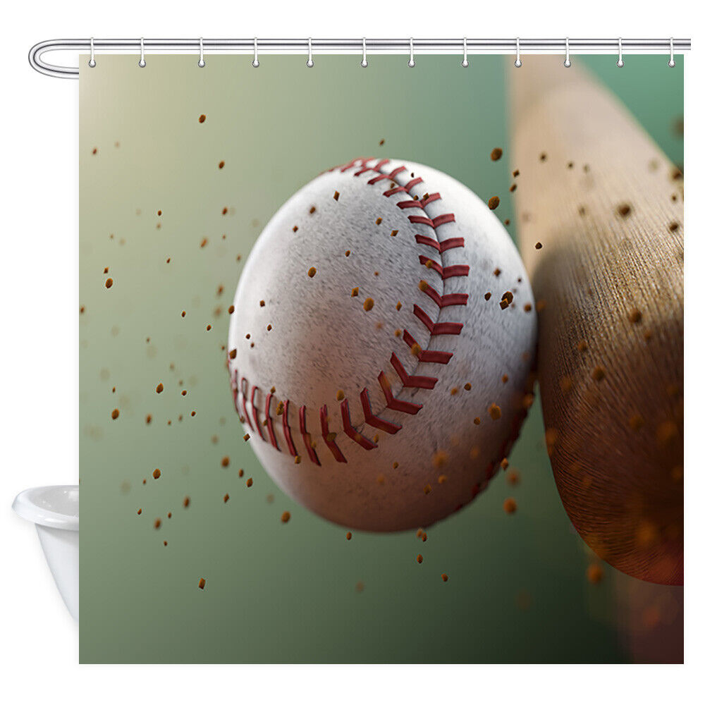 Hitting A Baseball Shower Curtain Bathroom Decor Fabric - Printed Shower Curtains - Best Shower Curtains