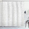 Holiday Celebration Winter Shower Curtain, Ornate Flakes Frost Blizzard Pattern Cloth Fabric, Grey White Decor