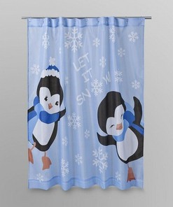 Holiday Penguin Shower Curtain For Christmas Bathroom Decorr, Waterproof Fabric