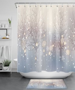 Holiday Season Forest Tree Snowflake Shower Curtain - Forest Tree Snowflake Winter Christmas