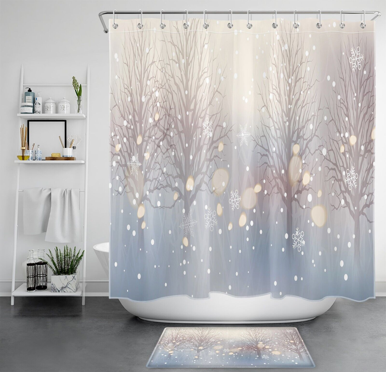 Holiday Season Forest Tree Snowflake Shower Curtain - Forest Tree Snowflake Winter Christmas