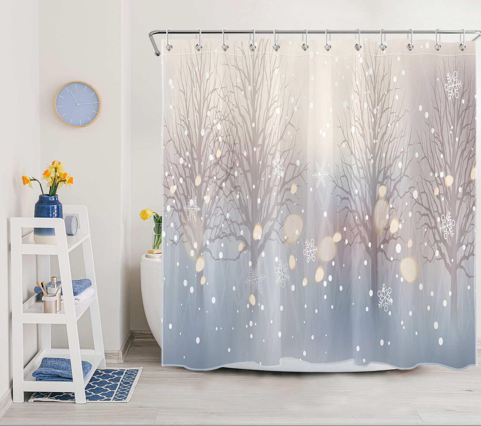Holiday Season Forest Tree Snowflake Shower Curtain - Forest Tree Snowflake Winter Christmas