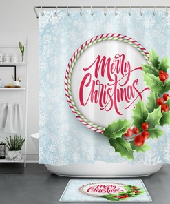 Holly And Red Fruit Christmas Shower Curtain - Winter Wonderland Bathroom Decor