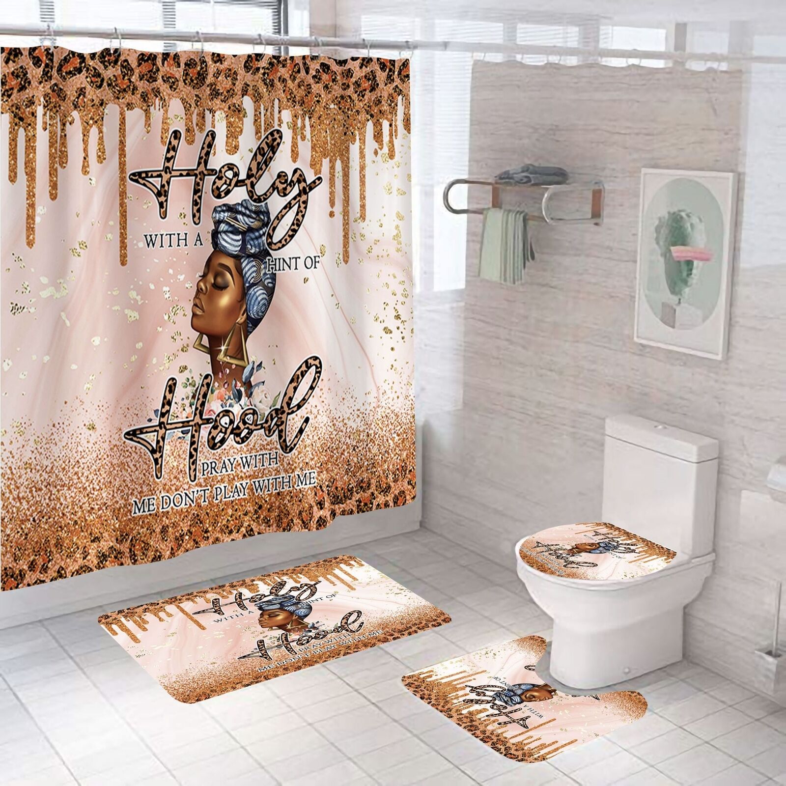 Holy Hood African American Shower Curtain 4 Piece Set