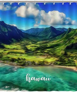 Home Bathroom Decor with Vintage Hawaiian Landmark Shower Curtain