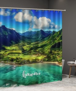 Home Bathroom Decor with Vintage Hawaiian Landmark Shower Curtain