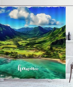 Home Bathroom Decor with Vintage Hawaiian Landmark Shower Curtain