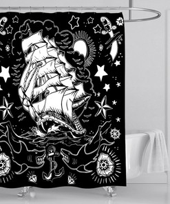 Home Decor Pirate Caravel Hand Drawn Art Style Shower Curtain