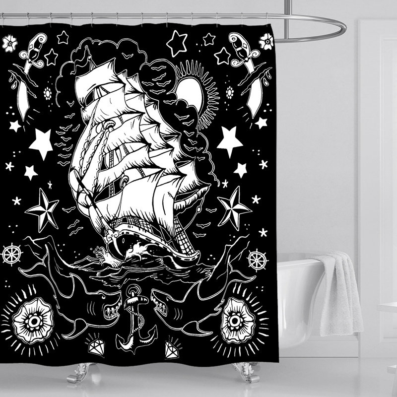 Home Decor Pirate Caravel Hand Drawn Art Style Shower Curtain