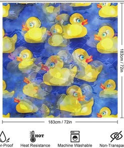 Home Decoration Yellow Rubber Ducks Printed Bathroom Shower Curtain Fabric for a Unique Bathroom Decor