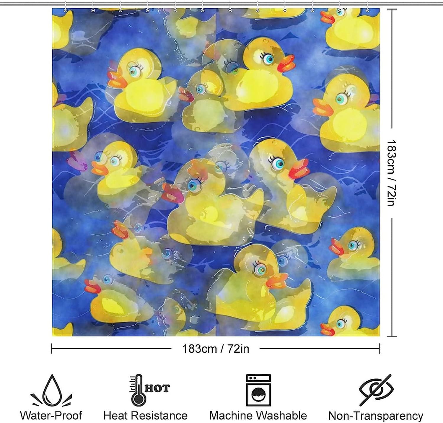 Home Decoration Yellow Rubber Ducks Printed Bathroom Shower Curtain Fabric for a Unique Bathroom Decor