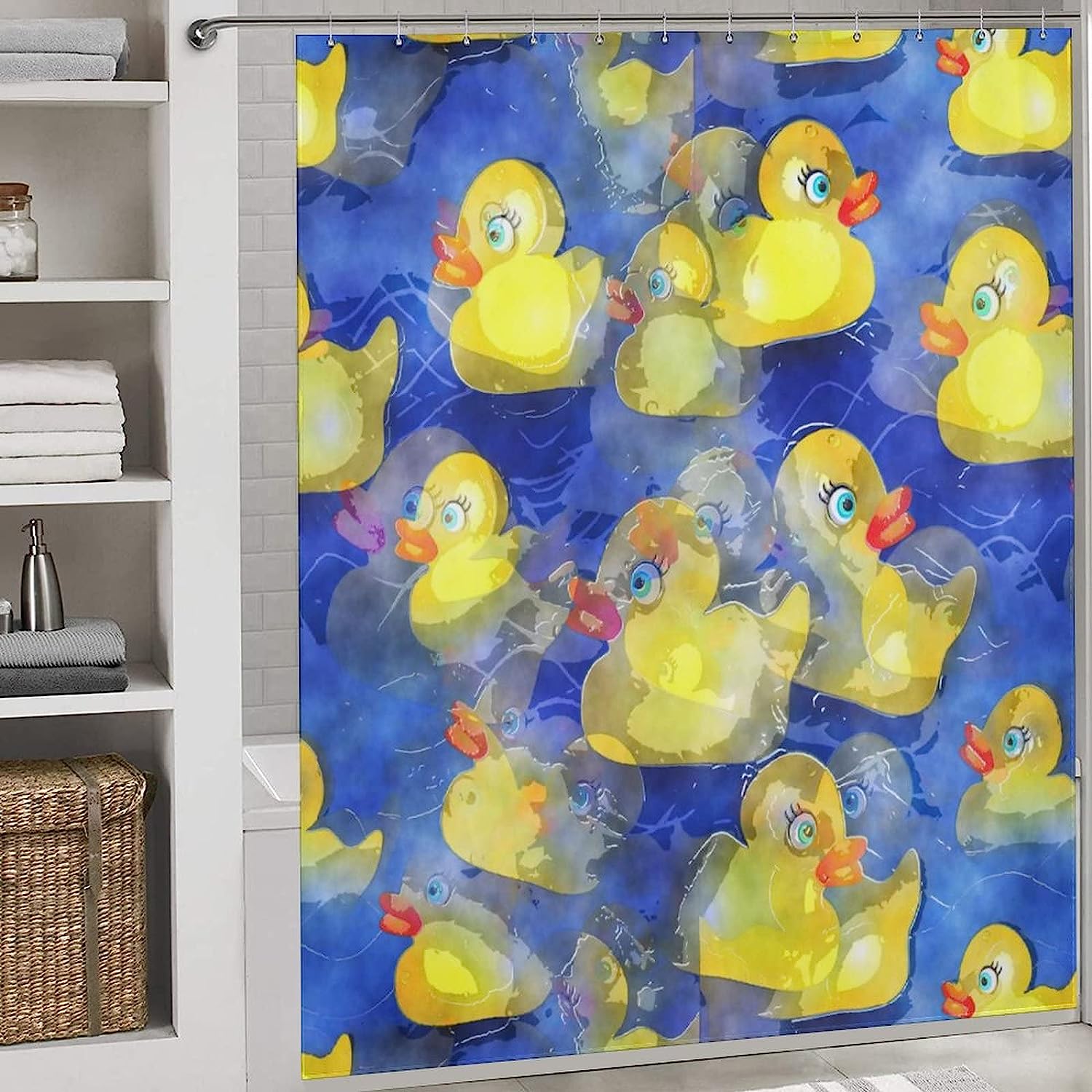 Home Decoration Yellow Rubber Ducks Printed Bathroom Shower Curtain Fabric for a Unique Bathroom Decor