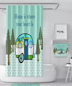 Home Is Where We Park It Camper Shower Curtain, Vintage RV Bathroom Decor