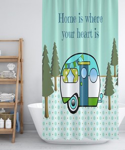 Home Is Where We Park It Camper Shower Curtain, Vintage RV Bathroom Decor