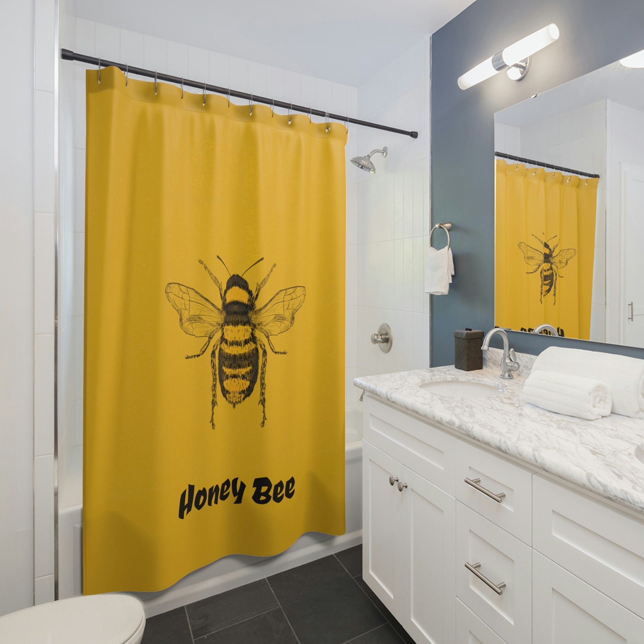 Honey Bee Custom Shower Curtain, Fun And Gift-Worthy Bathroom Decor, Waterproof Fabric