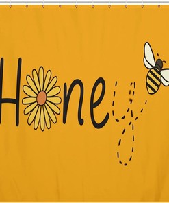 Honey Bee Daisy Shower Curtain, Fabric And Durable, Washable Bathroom Decor