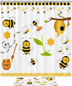 Honey Bee Flowers Vintage Shower Curtain Ideas Waterproof Washable