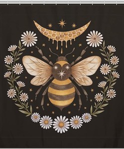 Honey Bee Moon Shower Curtain, Waterproof And Perfect For Bathroom Decoration