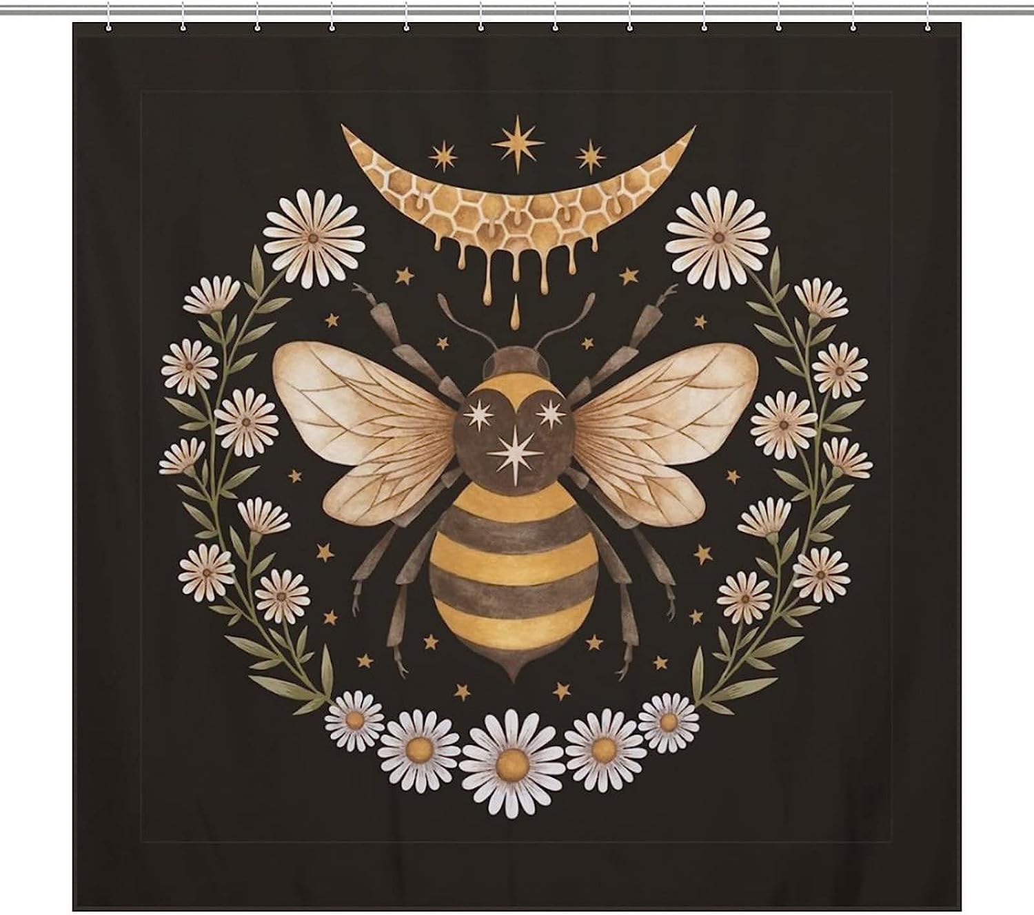 Honey Bee Moon Shower Curtain, Waterproof And Perfect For Bathroom Decoration