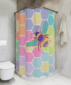 Honey Bee Shower Curtain Waterproof Fabric Design