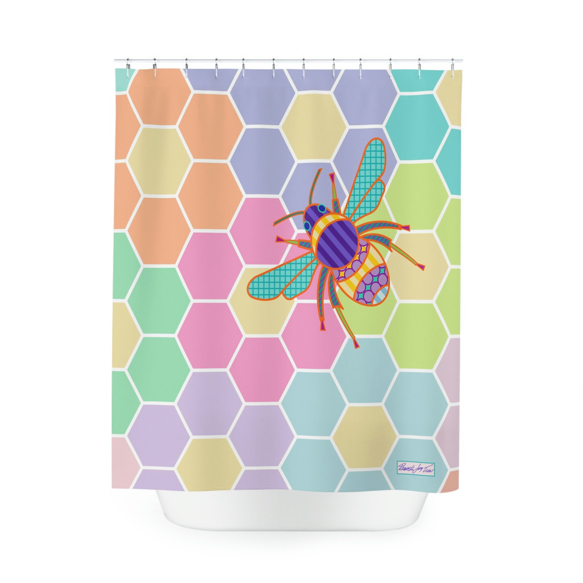 Honey Bee Shower Curtain Waterproof Fabric Design - Image 2