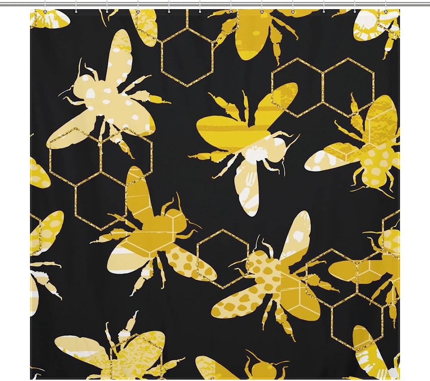 Honey Bee Shower Curtain With Print Design, Fabric Curtain For Bathroom