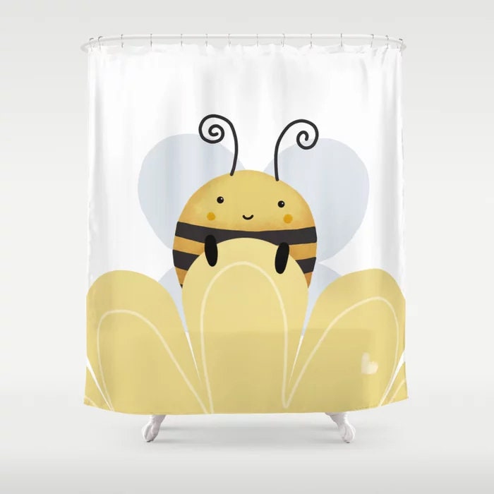 Honey Bee Shower Curtain - Yellow Bumble Bee Bathroom Decor With Personalized Farm Country Gifts