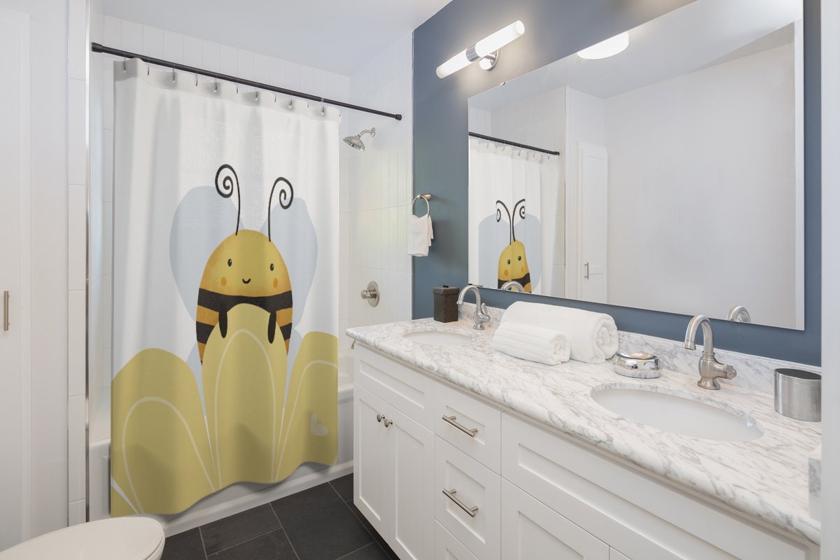Honey Bee Shower Curtain - Yellow Bumble Bee Bathroom Decor With Personalized Farm Country Gifts - Image 2