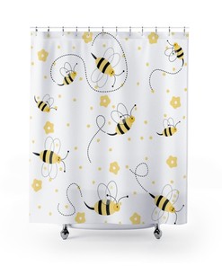Honey Bee Shower Curtain, Yellow Flowers Bathroom Decor, Home Decor Shower Curtain