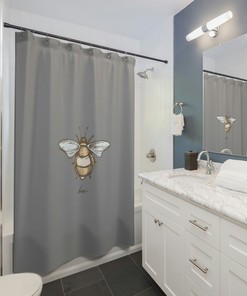 Honey Bee Spring Shower Curtain With Flower Comb, Bathroom Decor For Her Or Him, Designer Gift, Waterproof Fabric