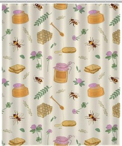 Honey Bees Flowers Funny Modern Shower Curtain Resistant, Waterproof Fabric For Bathroom Decorations