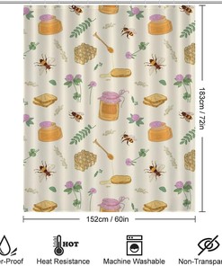 Honey Bees Flowers Funny Modern Shower Curtain Resistant, Waterproof Fabric For Bathroom Decorations