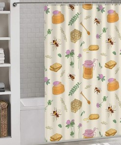 Honey Bees Flowers Funny Modern Shower Curtain Resistant, Waterproof Fabric For Bathroom Decorations