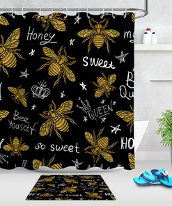 Honey Bees Pattern Shower Curtain In Black, Bring Some Nature And Charm To Your Bathroom