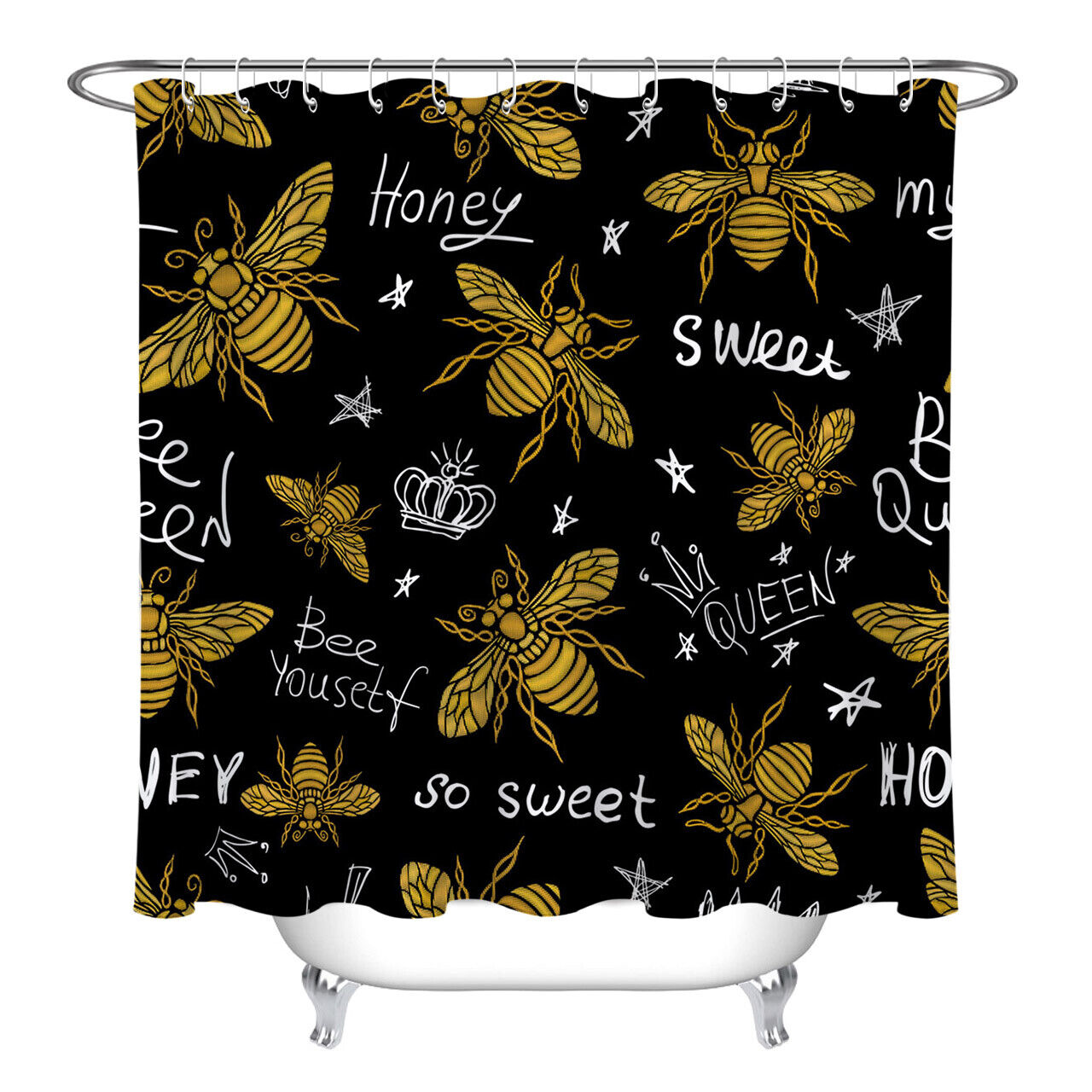 Honey Bees Pattern Shower Curtain In Black, Bring Some Nature And Charm To Your Bathroom - Image 2