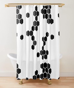 Honeycomb Future Hexagon Shower Curtain In Geometric Futuristic Pattern, Home Bathroom Decorations For Bathtub