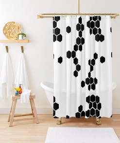 Honeycomb Future Hexagon Shower Curtain In Geometric Futuristic Pattern, Home Bathroom Decorations For Bathtub
