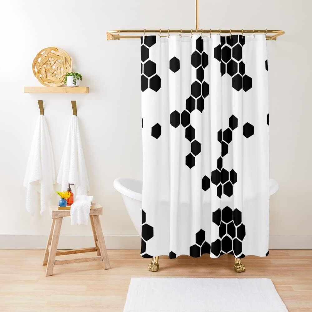 Honeycomb Future Hexagon Shower Curtain In Geometric Futuristic Pattern, Home Bathroom Decorations For Bathtub