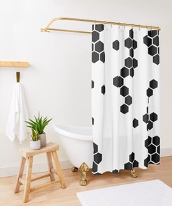 Honeycomb Future Hexagon Shower Curtain In Geometric Futuristic Pattern, Home Bathroom Decorations For Bathtub